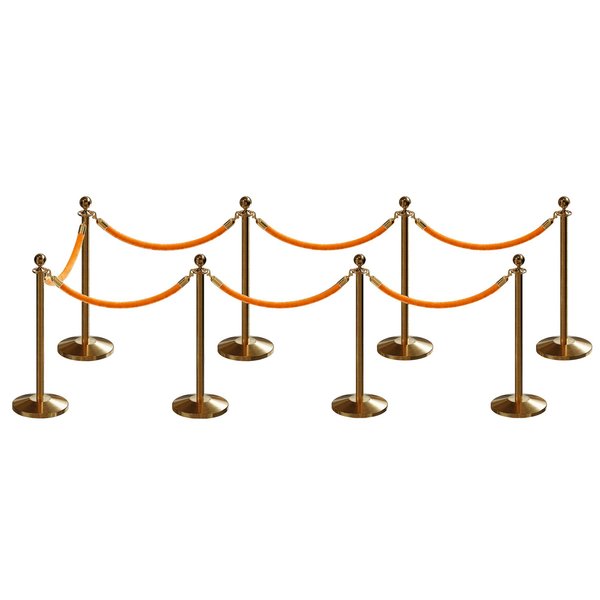 Montour Line Stanchion Post and Rope Kit Sat.Brass, 8 Ball Top7 Gold Rope C-Kit-8-SB-BA-7-PVR-GD-PB